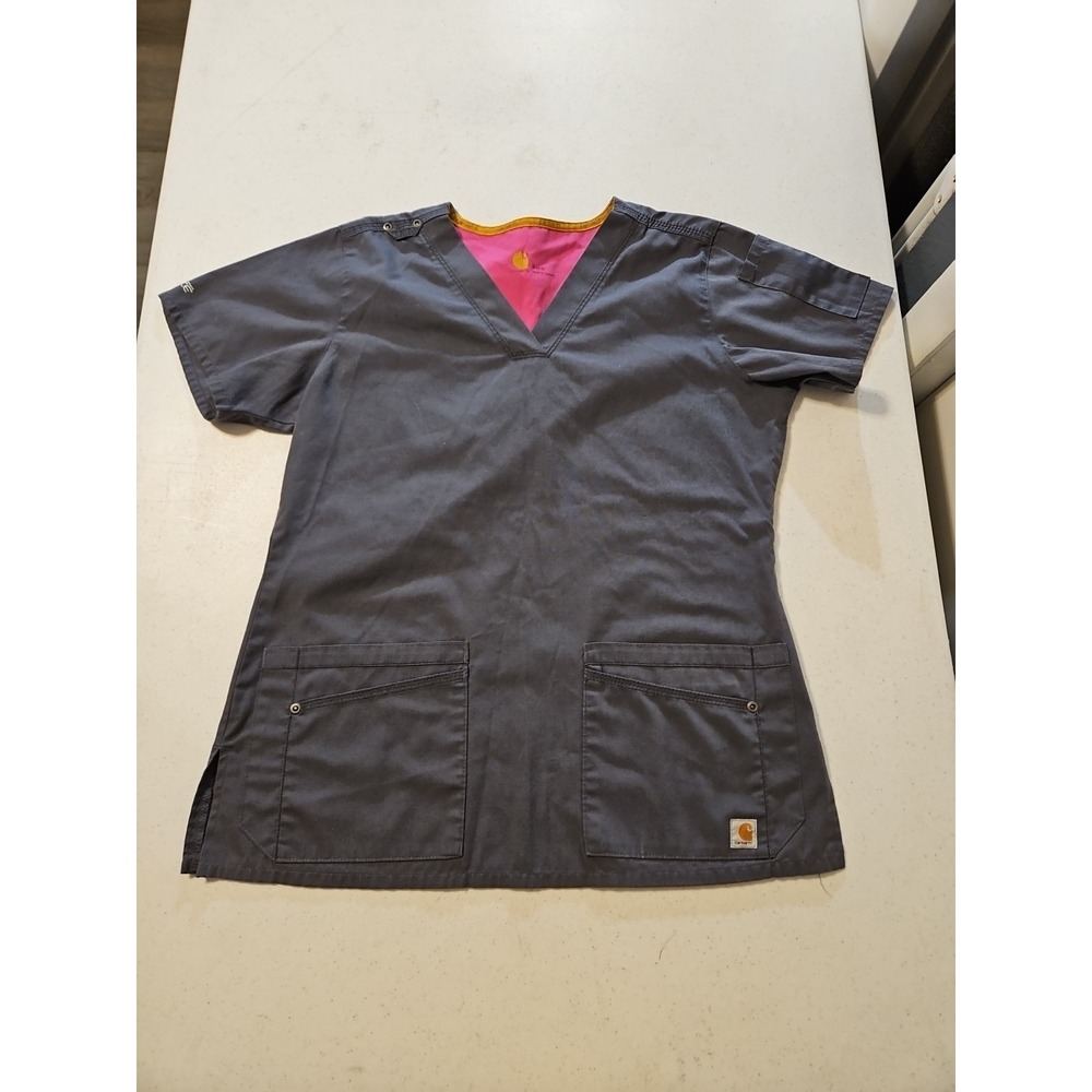 Carhartt Scrub Top Short Sleeve Gray Women's Size‎ Small V Neck (A1049)